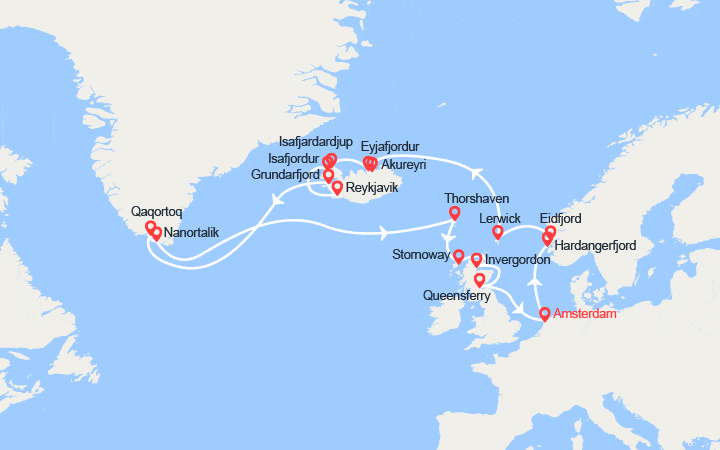 itinéraire croisière Islande : Fjord de Norvège, Islande, Groenland, Ecosse 