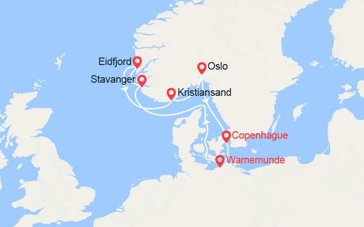 itinéraire croisière Fjords - Fjords : Fjords : Stavanger, Eidfjord, Kristiansand, Oslo