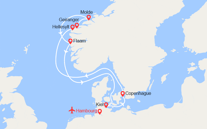 itinéraire croisière Fjords - Fjords : Fjords: Geiranger, Molde, Flam... II Vols Inclus