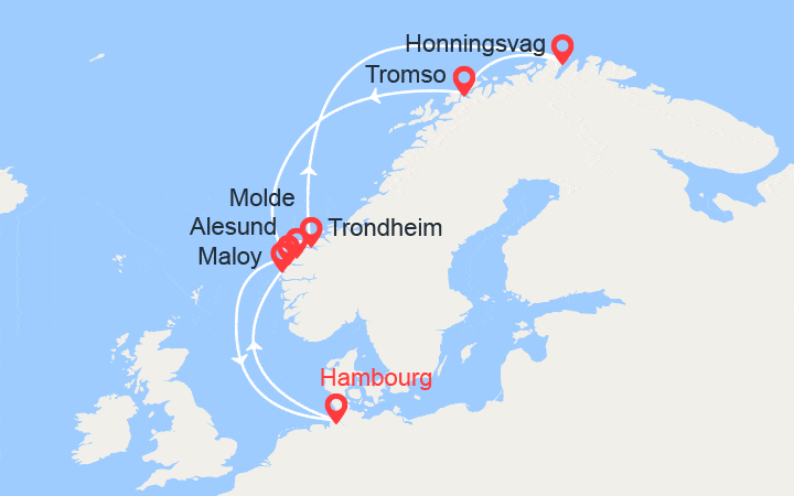 itinéraire croisière Fjords - Fjords : Fjords de la Norvège & Cap Nord 