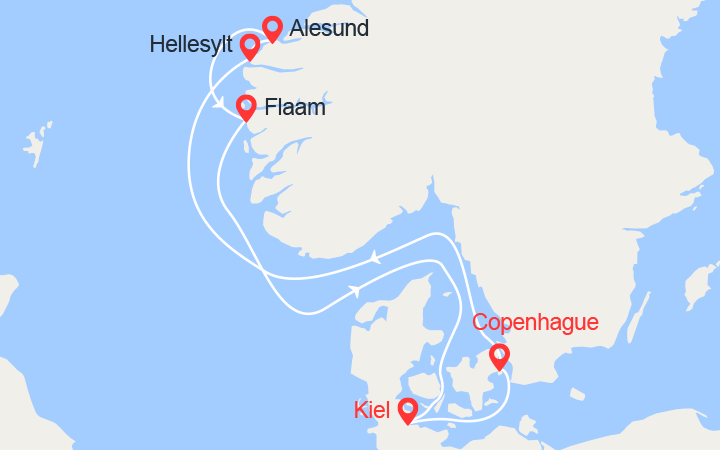 itinéraire croisière Fjords : Fjords de Norvège : Geiranger, Alesund, Flam 