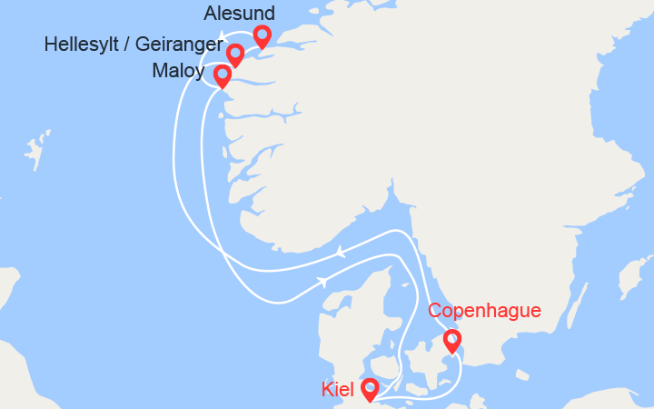 itinéraire croisière Fjords : Fjords de Norvège : Geiranger, Maloy, Alesund 