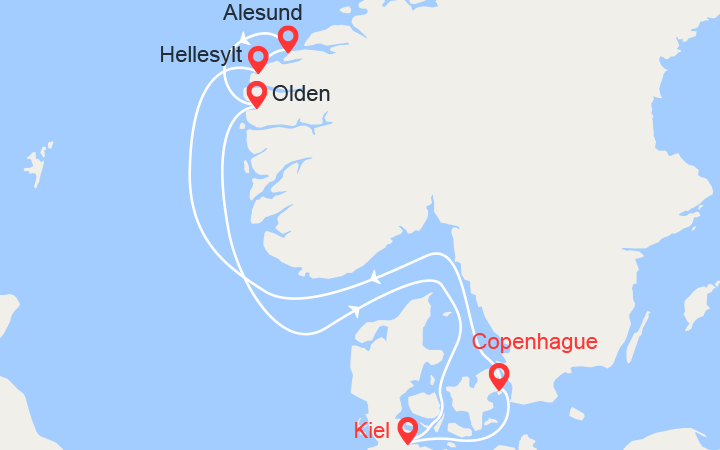itinéraire croisière Fjords : Fjords de Norvège : Hellesylt, Alesund, Olden 
