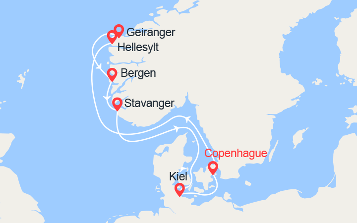 itinéraire croisière Fjords : Fjords de Norvège : Hellesylt, Geiranger, Bergen, Stavanger 