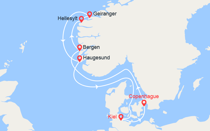 itinéraire croisière Fjords - Fjords : Fjords de Norvège: Bergen, Geiranger, Haugesund 