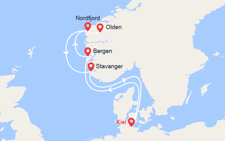 itinéraire croisière Fjords - Fjords : Fjords de Norvège: Bergen, Nordfjordeid, Olden, Stavanger 