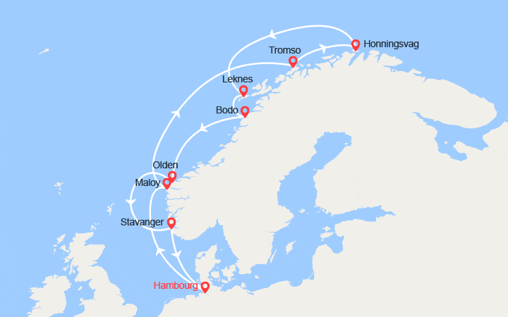 itinéraire croisière Fjords - Fjords : Fjords de Norvège, Cap Nord, Iles Lofoten 