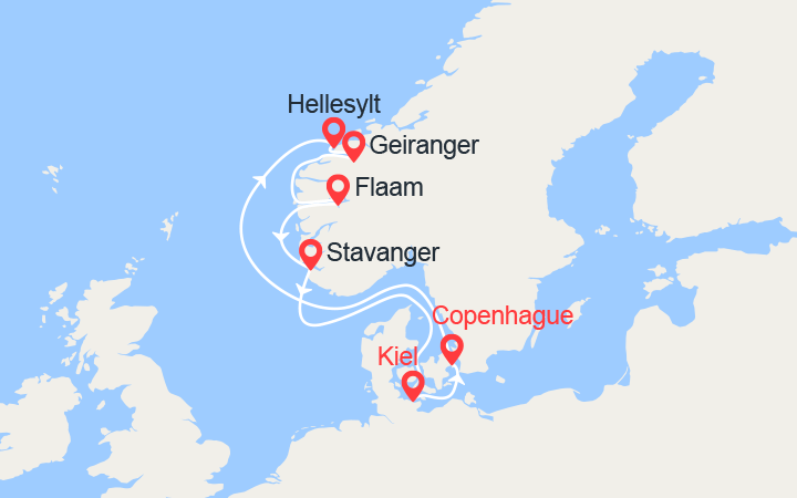 itinéraire croisière Fjords : Fjords de Norvège: Geiranger, Alesund, Stavanger 