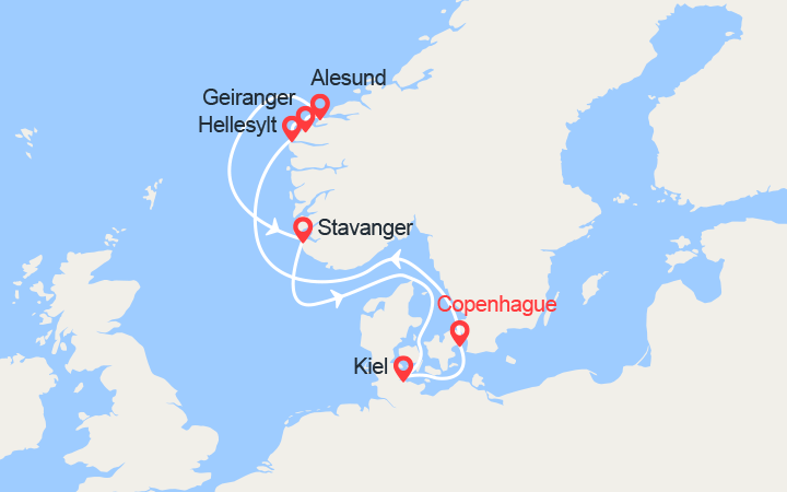 itinéraire croisière Fjords - Fjords : Fjords de Norvège: Geiranger, Alesund, Stavanger 