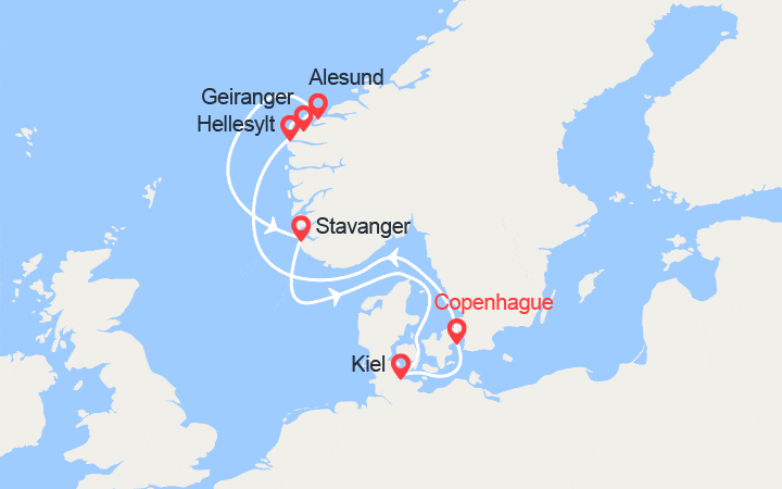 itinéraire croisière Fjords : Fjords de Norvège: Geiranger, Alesund, Stavanger 