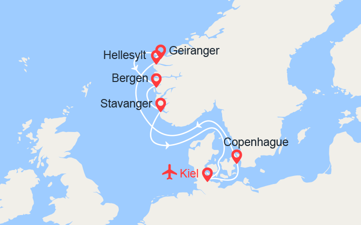 itinéraire croisière Fjords : Fjords de Norvège: Geiranger, Bergen, Stavanger - Vols inclus 