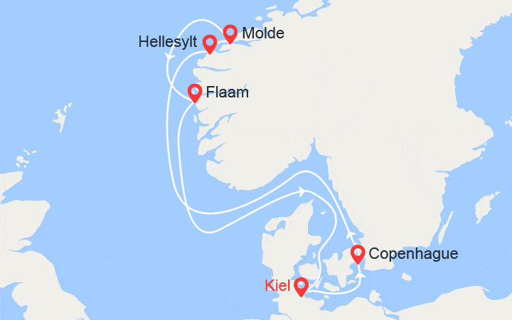 itinéraire croisière Fjords : Fjords de Norvège: Hellesylt, Molde, Flam 