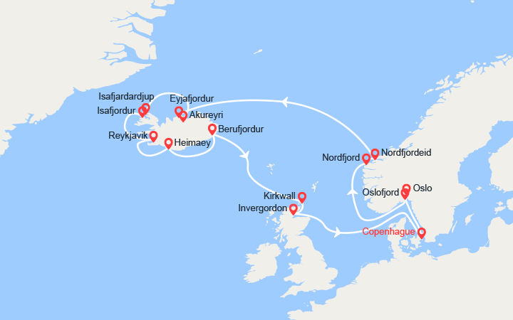 itinéraire croisière Islande - Fjords : Fjords de Norvège, Irlande, Ecosse 
