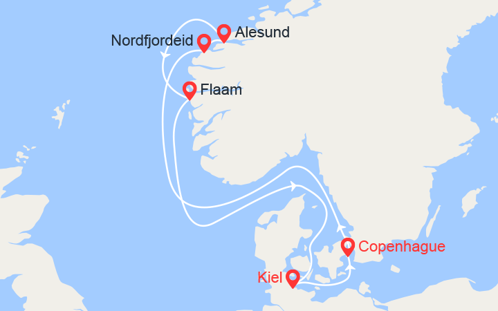 itinéraire croisière Fjords - Fjords : Fjords de Norvège: Nordfjordeid, Alesund, Flam 