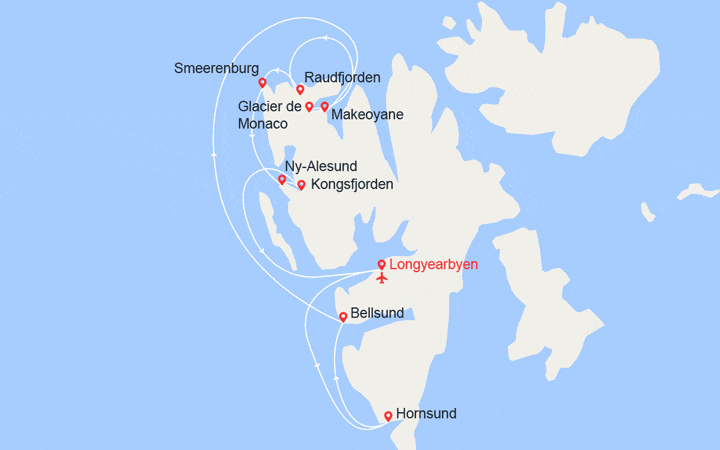 Itinéraire Fjords et glaciers du Spitzberg 