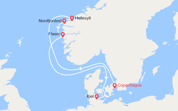 itinéraire croisière Fjords - Fjords : Fjords Norvégiens ; de Copenhague à Kiel