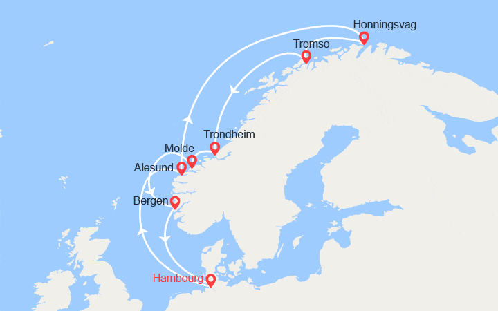 Itinéraire Fjords Norvégiens et Cap Nord 