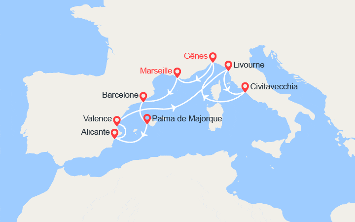 Itinéraire France, Espagne, Iles Baléares, France 