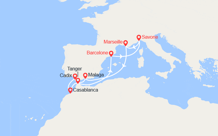 Itinéraire France, Espagne, Maroc, Italie 