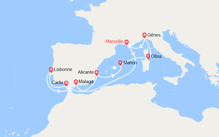 Itinéraire France, Espagne, Portugal, Italie 
