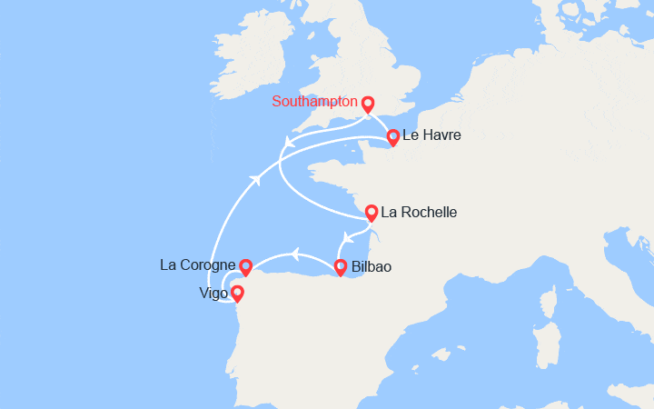 Itinéraire France, Espagne au départ de Southampton 