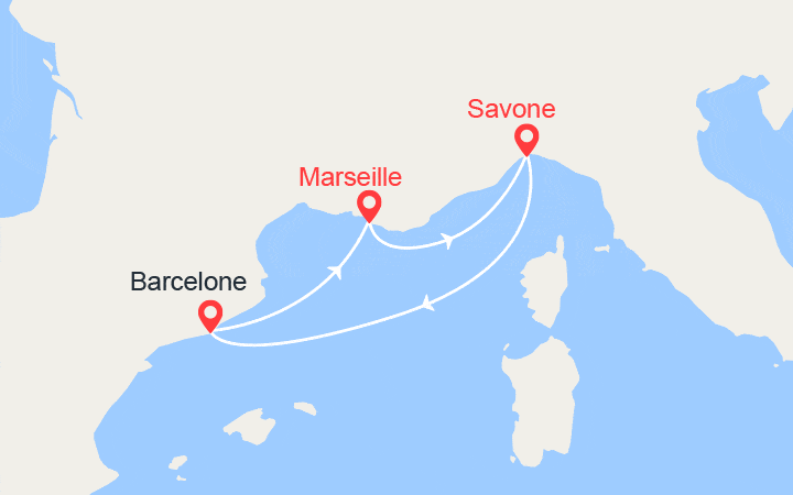 itinéraire croisière Méditerranée Occidentale : France, Italie, Espagne