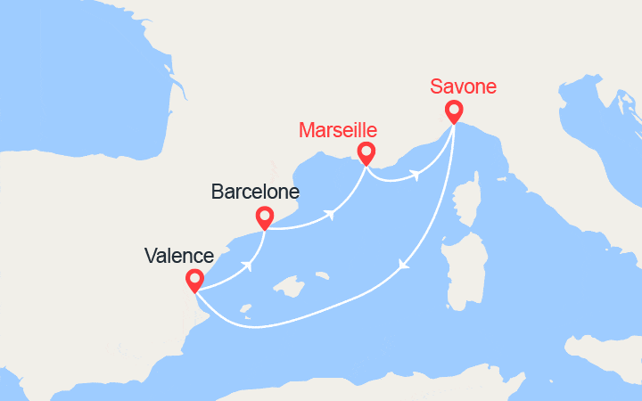 itinéraire croisière Méditerranée Occidentale : France, Italie, Espagne 
