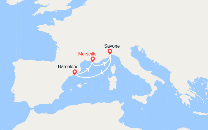 itinéraire croisière Méditerranée Occidentale : France, Italie, Espagne