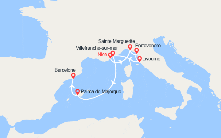 itinéraire croisière Méditerranée Occidentale : France, Italie, Espagne 