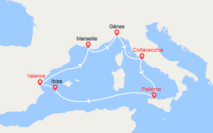 itinéraire croisière Méditerranée Occidentale : France, Italie, Ibiza 