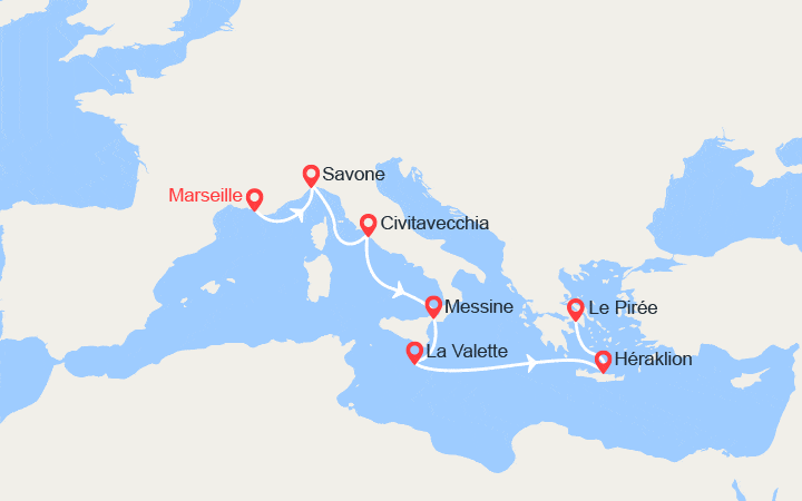 Itinéraire France, Italie, Malte, Grèce 
