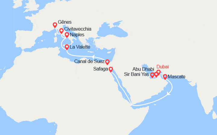 Itinéraire Grand Voyage : d'Émirats arabes unis, Malte, Italie 