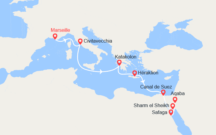 itinéraire croisière Moyen Orient : Grand Voyage: de Marseille à Safaga 