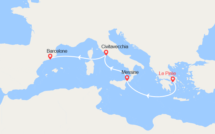 itinéraire croisière Méditerranée Occidentale : Grèce, Italie, Espagne