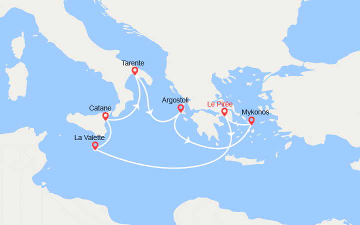 itinéraire croisière Méditerranée Occidentale : Grèce, Malte, Italie