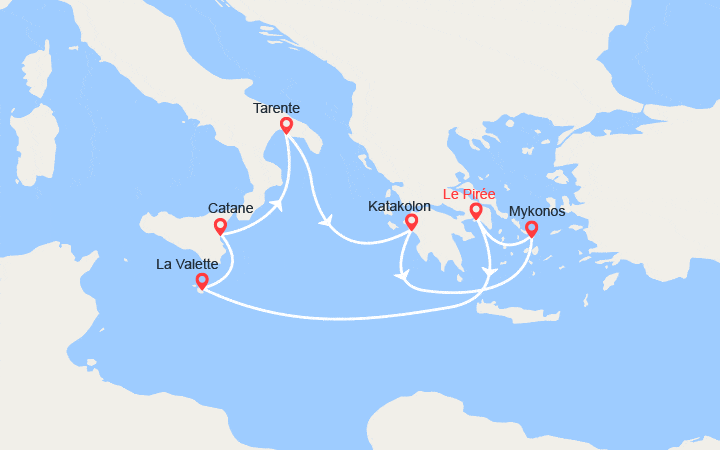 itinéraire croisière Méditerranée Occidentale : Grèce, Malte, Italie