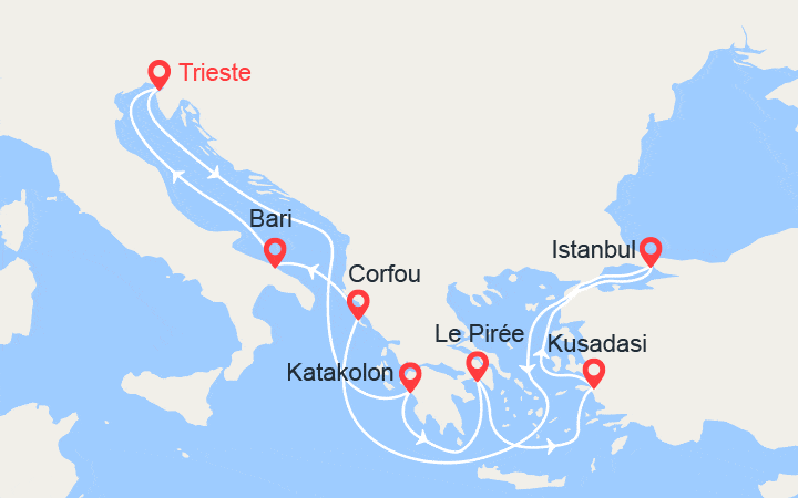 itinéraire croisière Iles grecques : Grèce, Turquie, Corfou, Italie 