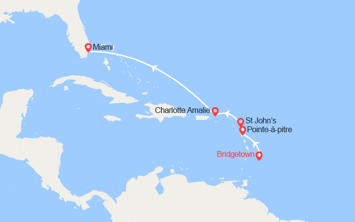 Itinéraire Guadeloupe, Antigua, St Thomas, États-Unis 