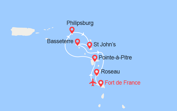 itinéraire croisière Caraïbes et Antilles : Guadeloupe, St Martin, Antigua, St Kitts, La Dominique || Vols inclus 
