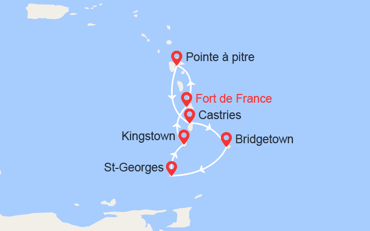 itinéraire croisière Caraïbes et Antilles : Guadeloupe, Ste Lucie, Barbade, Grenade, St Vincent - Vols inclus 