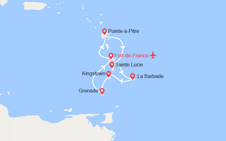 Itinéraire Guadeloupe, Ste Lucie, La Barbade, St Vincent, Grenade - Vols inclus 