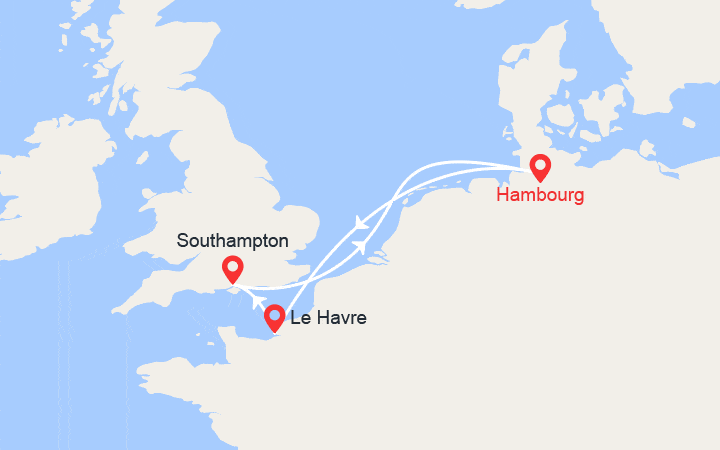 Itinéraire Hambourg, Normandie, Southampton 