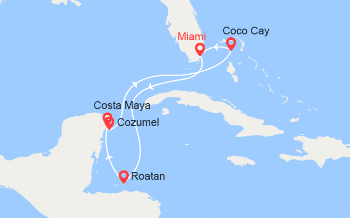 itinéraire croisière Caraïbes et Antilles : Honduras, Mexique, Bahamas 