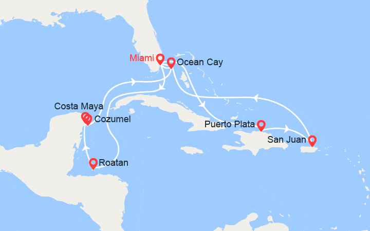 itinéraire croisière Caraïbes et Antilles : Honduras, Mexique, Bahamas, Rép. Dominicaine, Porto Rico