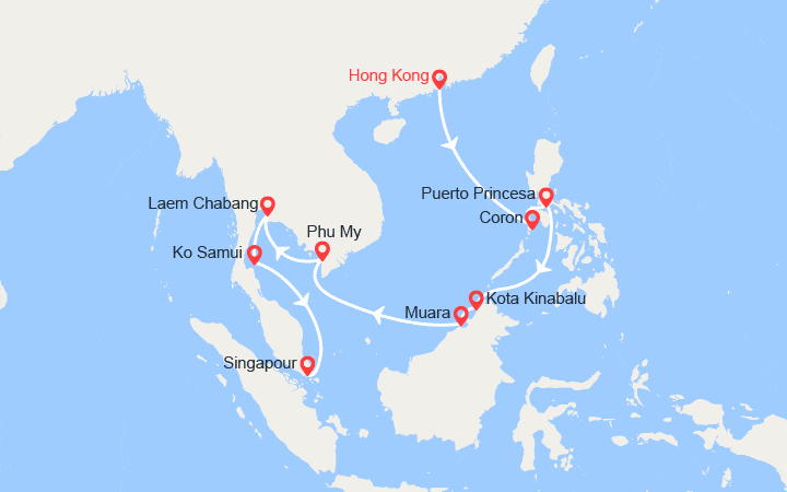 itinéraire croisière Asie : Hong Kong, Malaisie, Singapour.. 
