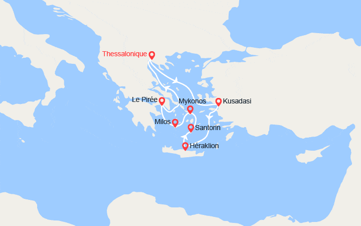 Itinéraire Idyllique mer Egée : Kusadasi, Héraklion, Santorin, Mykonos, Milos 