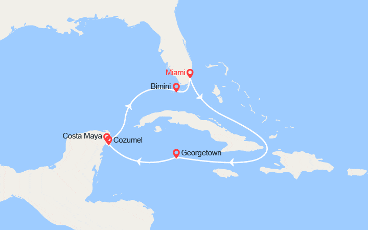 Itinéraire Iles Caïman, Mexique, Bahamas 