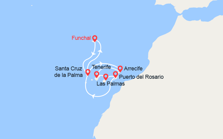 itinéraire croisière Méditerranée Occidentale : Iles Canaries : La Palma, Lanzarote, Tenerife, Gran Canaria, Fuerteventura 