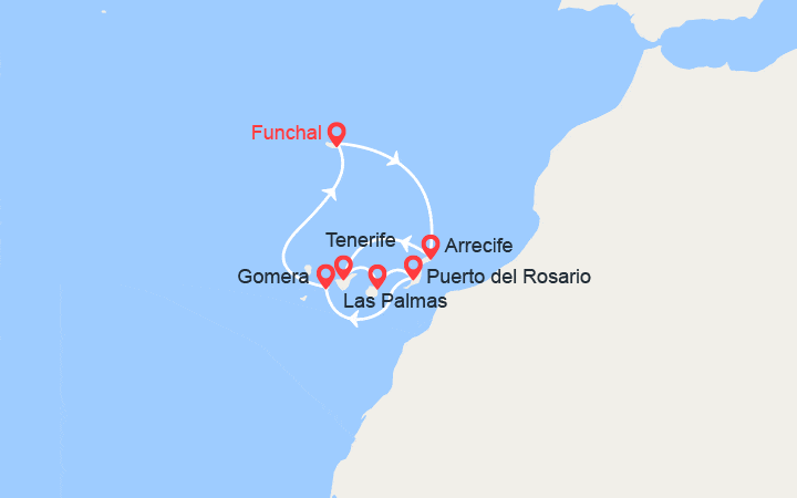 itinéraire croisière Méditerranée Occidentale - Canaries Madère : Iles Canaries : Lanzarote, Tenerife, Gran Canaria, Fuerteventura, La Gomera 