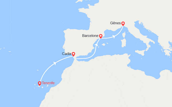 itinéraire croisière Méditerranée Occidentale : Iles Canaries, Espagne, Italie 